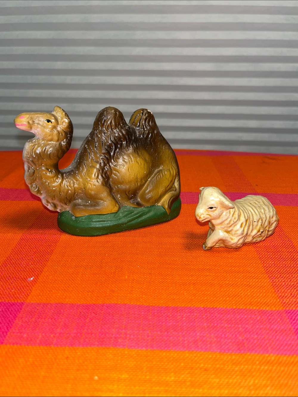 Vintage Nativity Brown Camel and Cream Lamb Figurines for Christmas Display